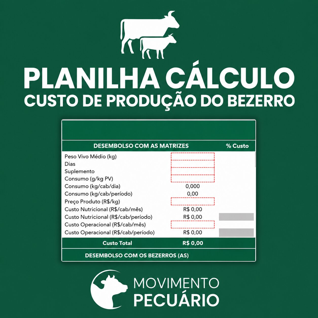 Planilha Cálculo Custo de Produção do Bezerro